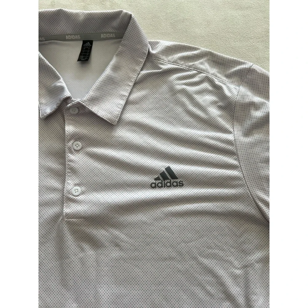 Adidas Golf Mens Large White Micro Dot Performance Short Sleeve Polo Shirt L